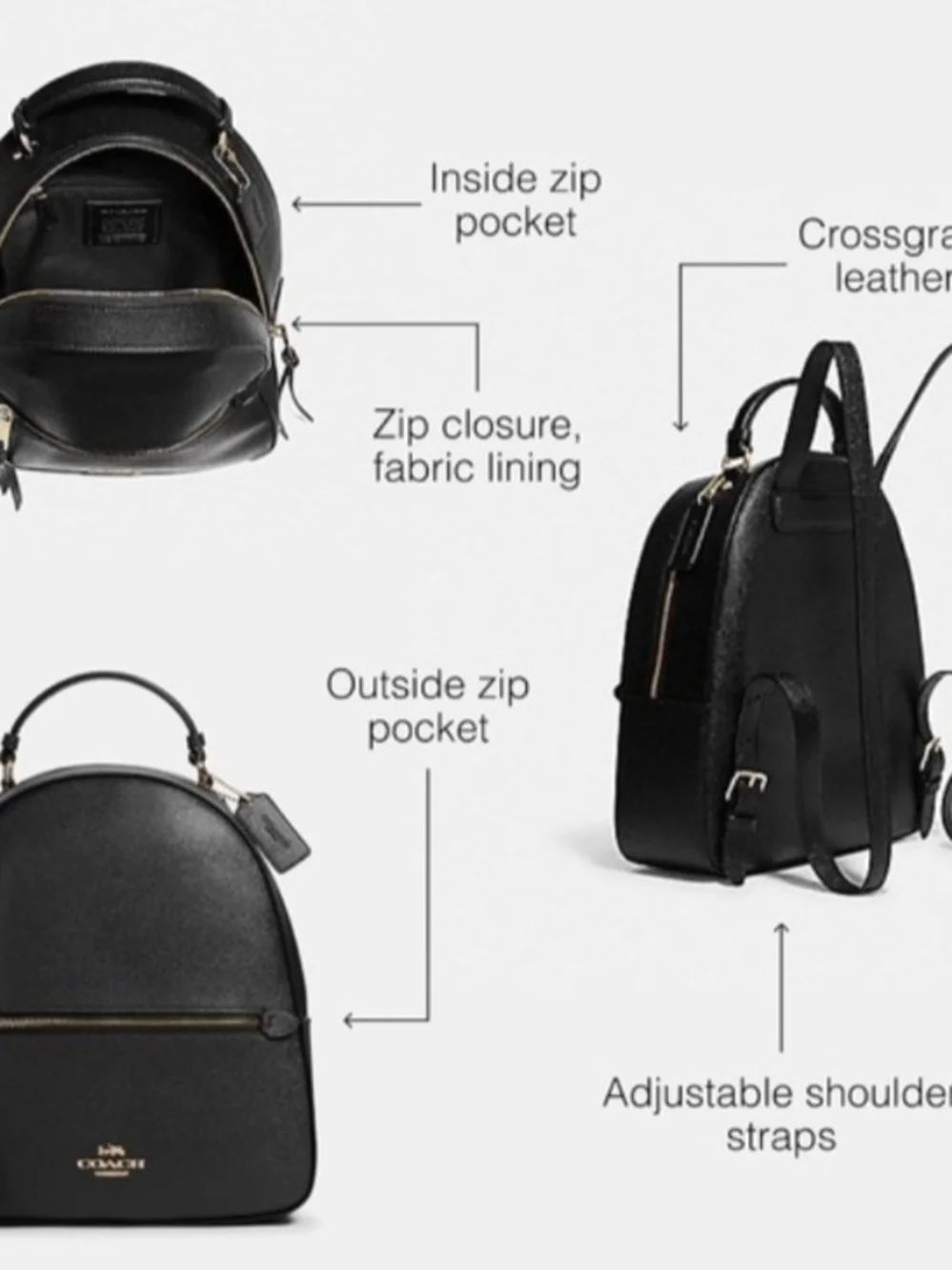 Coach Black Staffiano Leather Mini Backpack with Gold Hardware Accents